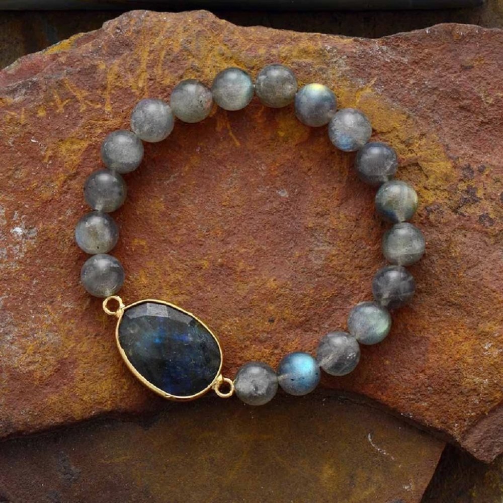 Natural 8mm Labradorite Stone Beaded Stretch Bracelet